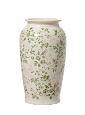 Vaso decorato con foglie verdi D17 H29 - L'arte di nacchi