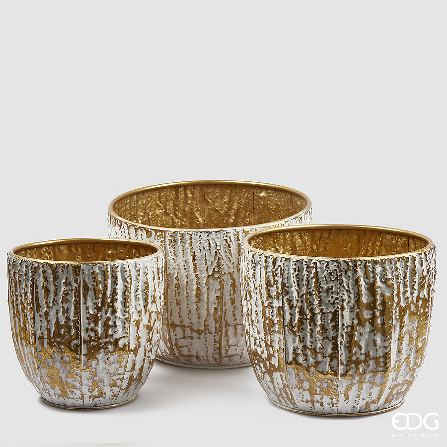Set di tre vasi modello 'Solchi rotondo' oro - EDG