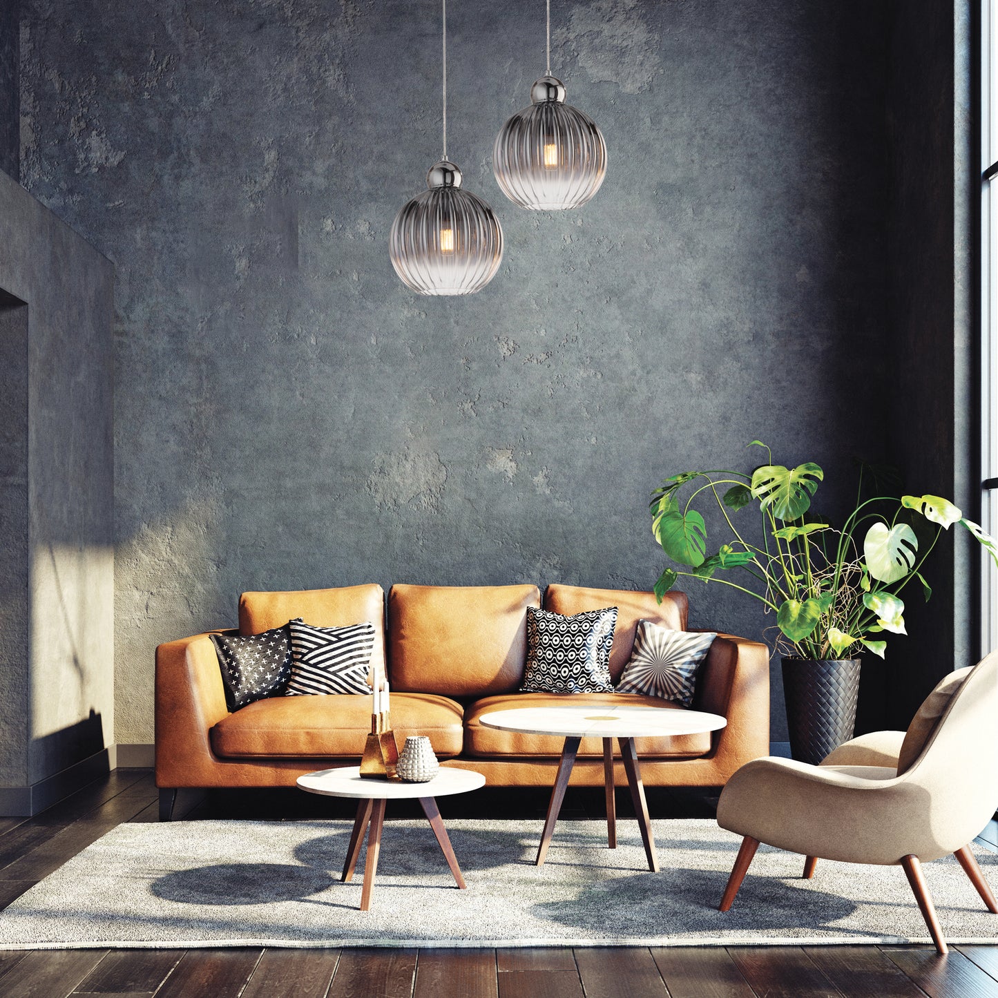 Sospensione in vetro fumè ‘Olivier’ D32 H30 - Leo Lux