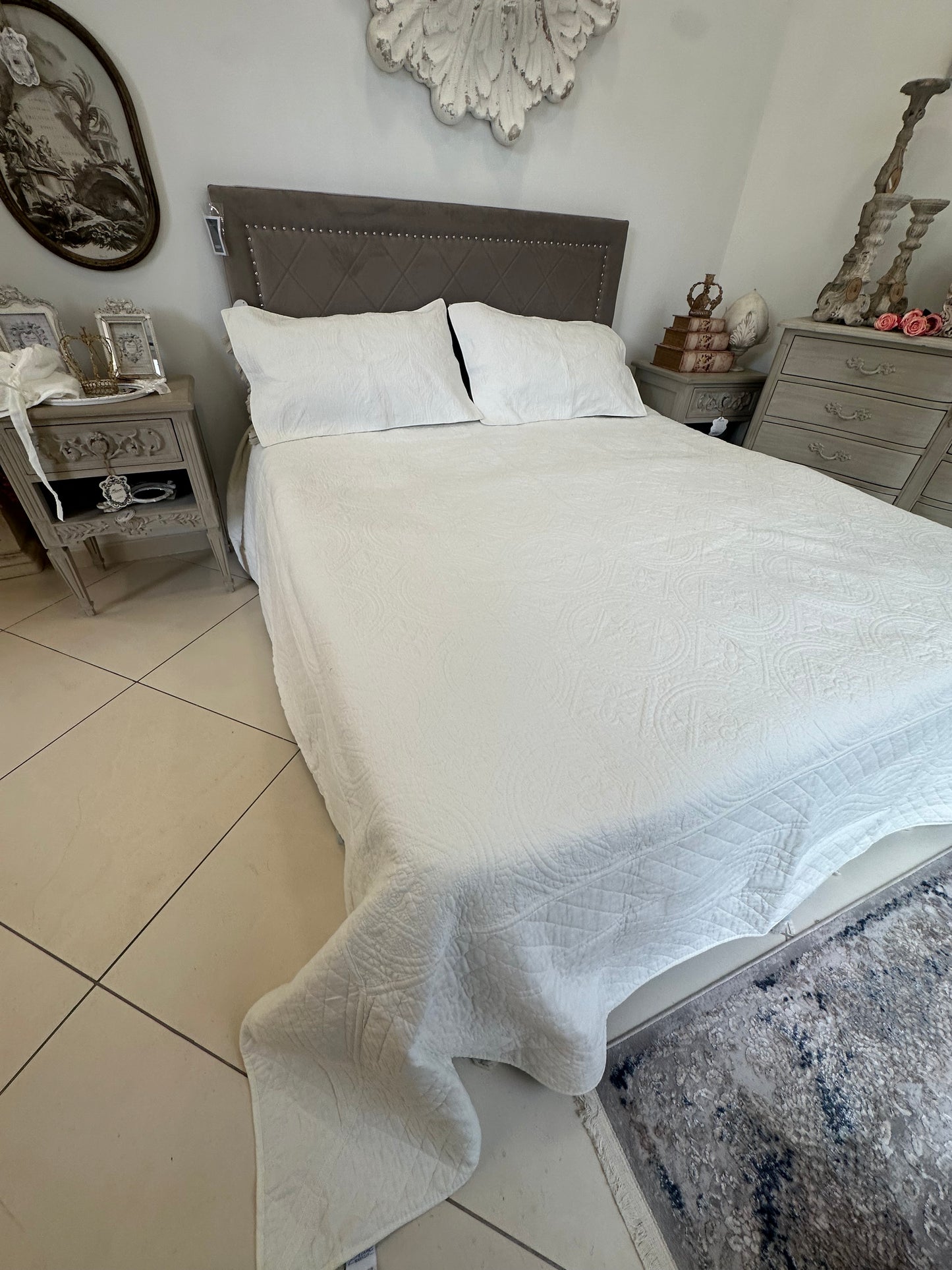 Boutis matrimoniale"Cristallo di rocca"- Blanc Maricló