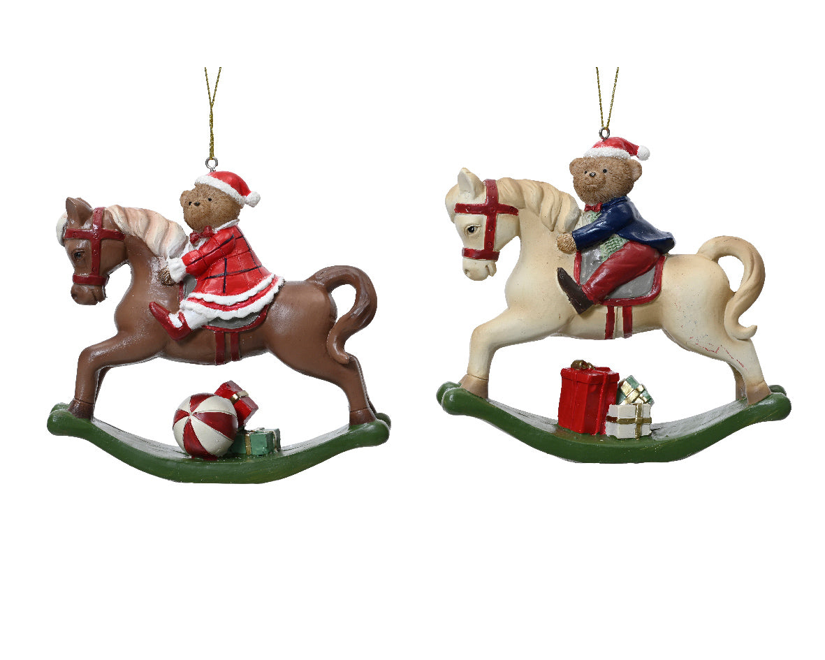 Appendino con orso e cavallo a dondolo decoro natalizio - Decoris