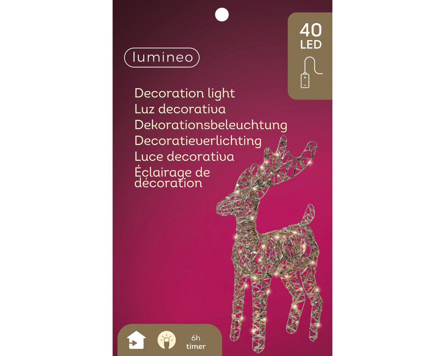 Decoro natalizio renna in oro con LED L25xP9XH37 - Kaemingk