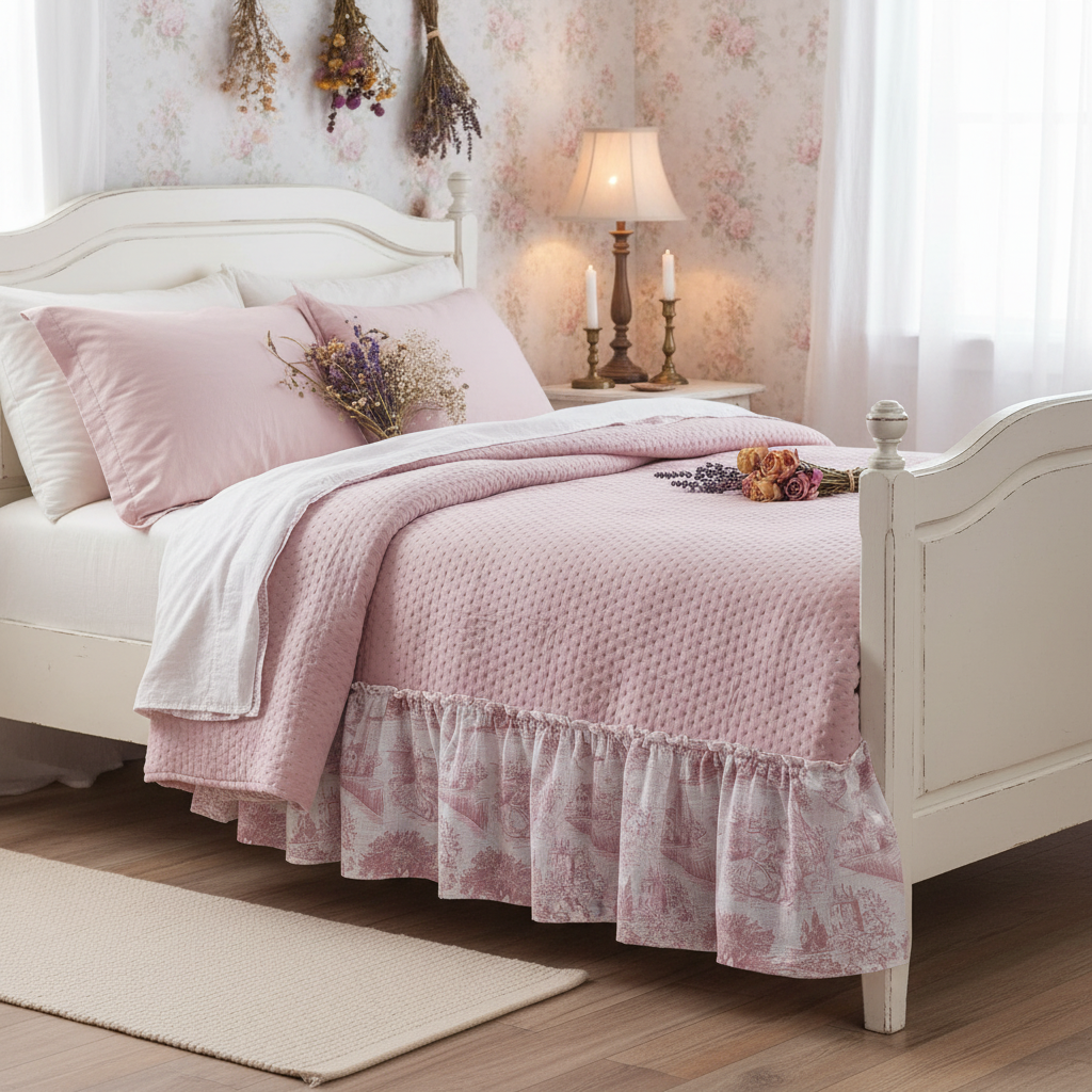 Trapunta matrimoniale con gala serie Toile de Jouy 250x250 - Blanc Maricló