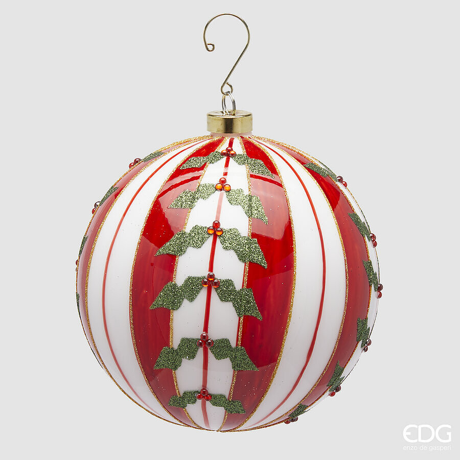 Sfere decoro a righe e agrifogli D15 - EDG