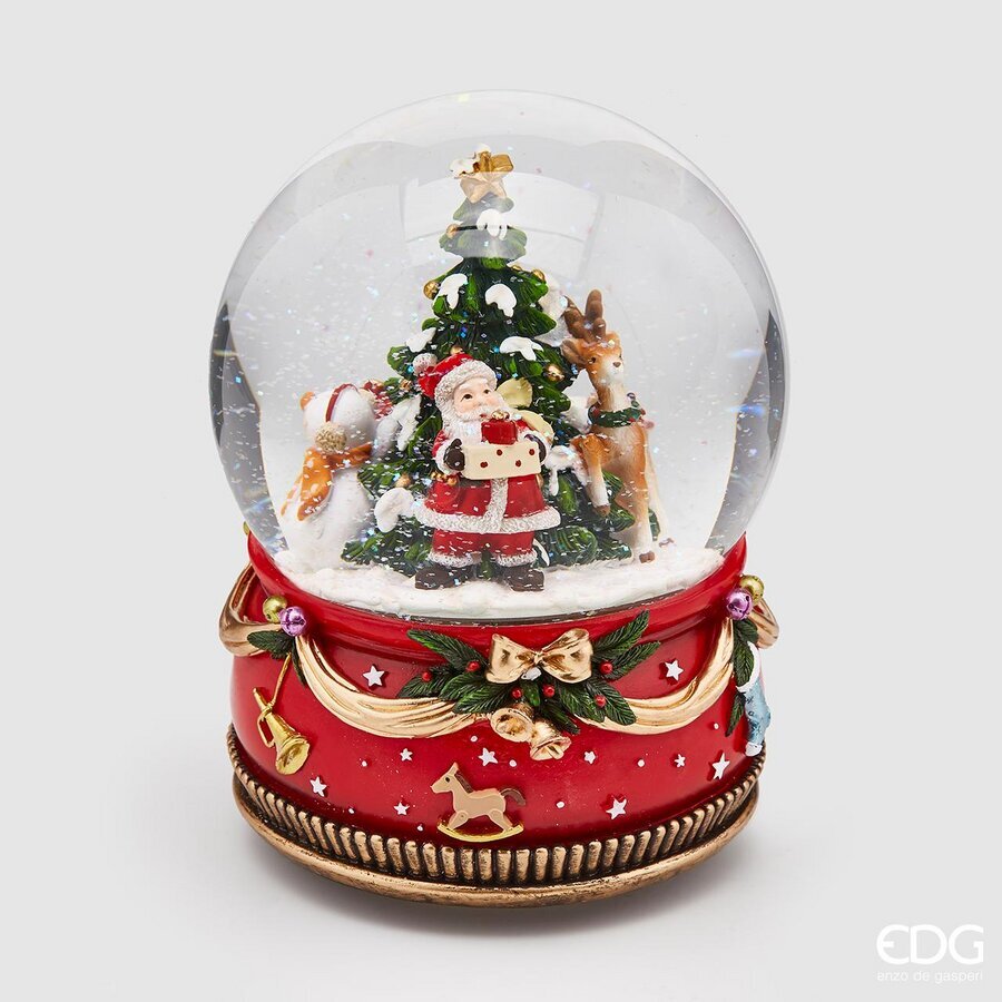Sfera acqua con pacco babbo e pino carillon D15 H21 - EDG