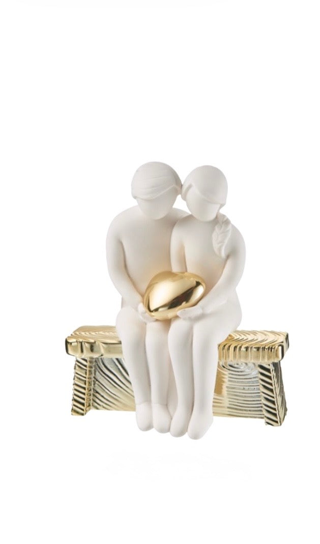 Coppia con cuore e panchina bianco e oro 'Linea Bicolette'