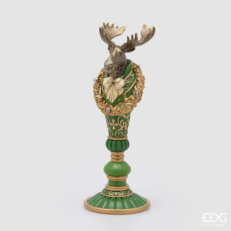 Decoro natalizio alce su piedistallo verde L11xP11xH30 - EDG