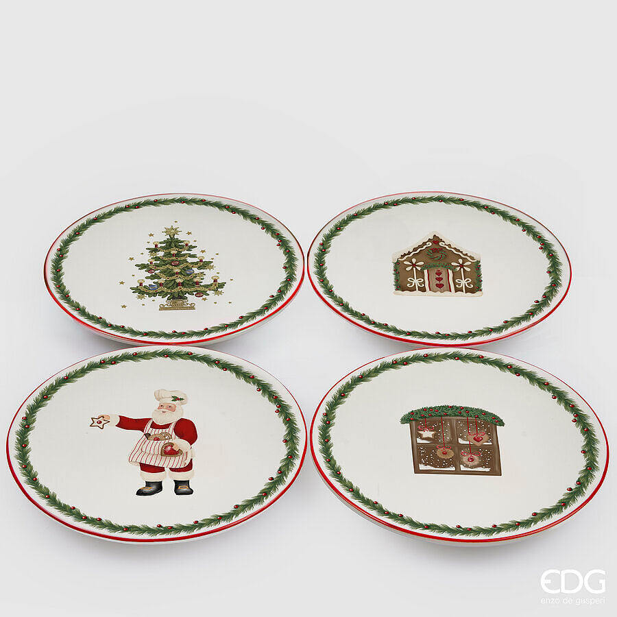 Set di 4 piattini dolce Xmas-Tree natalalizi in 4 ass. D15 H1,5 - EDG