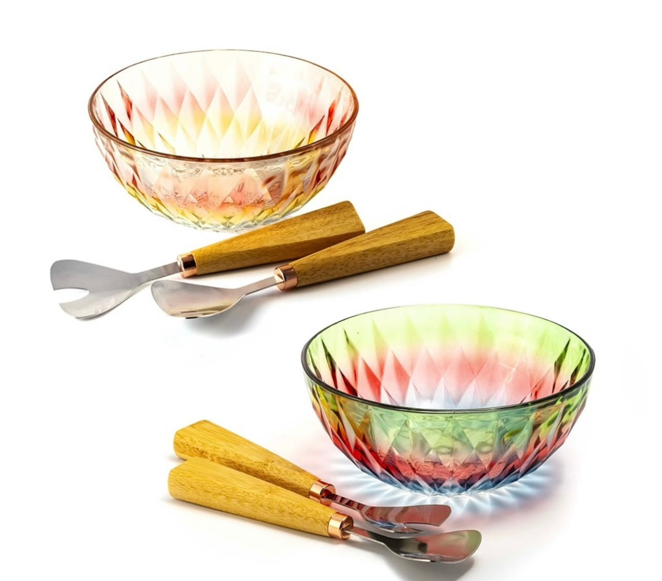 Insalatiera +2 posate linea ’Rainbow’ 23x10cm chiara - Madrhelen