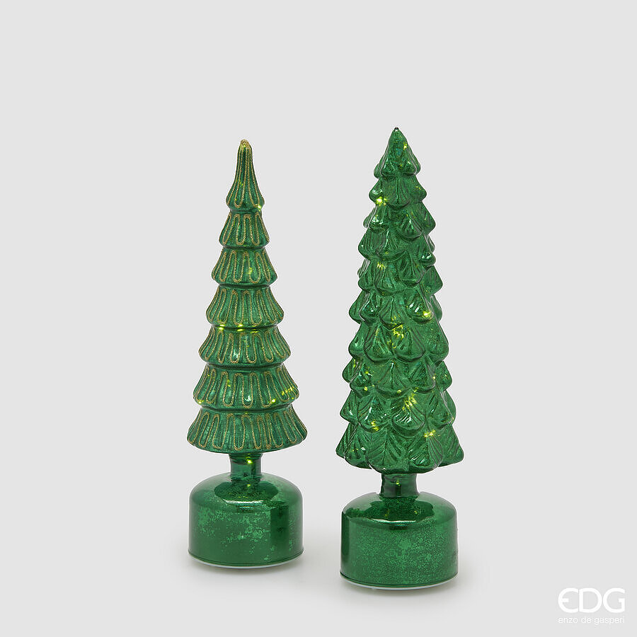 Decoro Albero 'Pino Twist' in vetro D 9 H40,5 verde - EDG