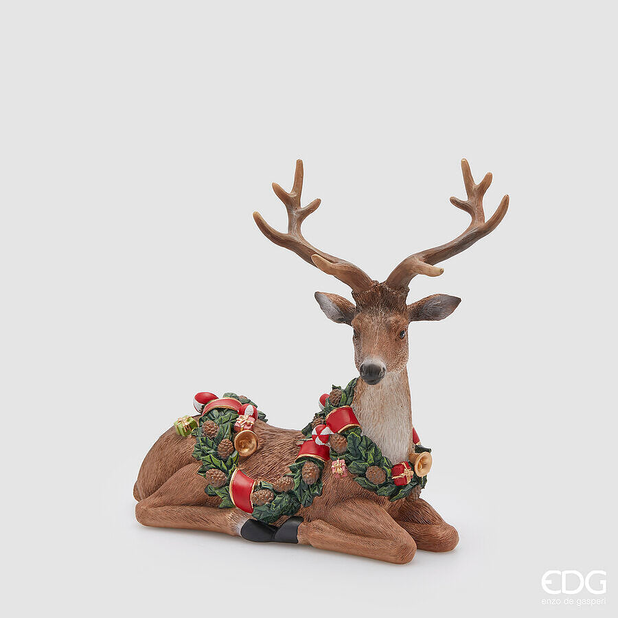 Decoro natalizio renna seduta con festone L27xP12XH25,5 - EDG