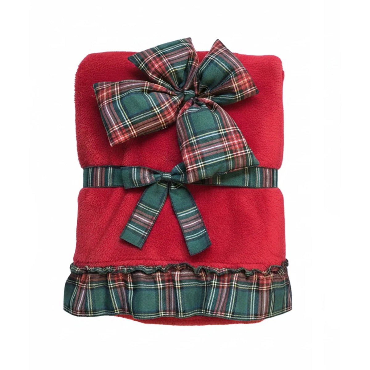 Plaid natalizio con fiocco e gala in tartan 140x170 260GSM - Blanc Maricló