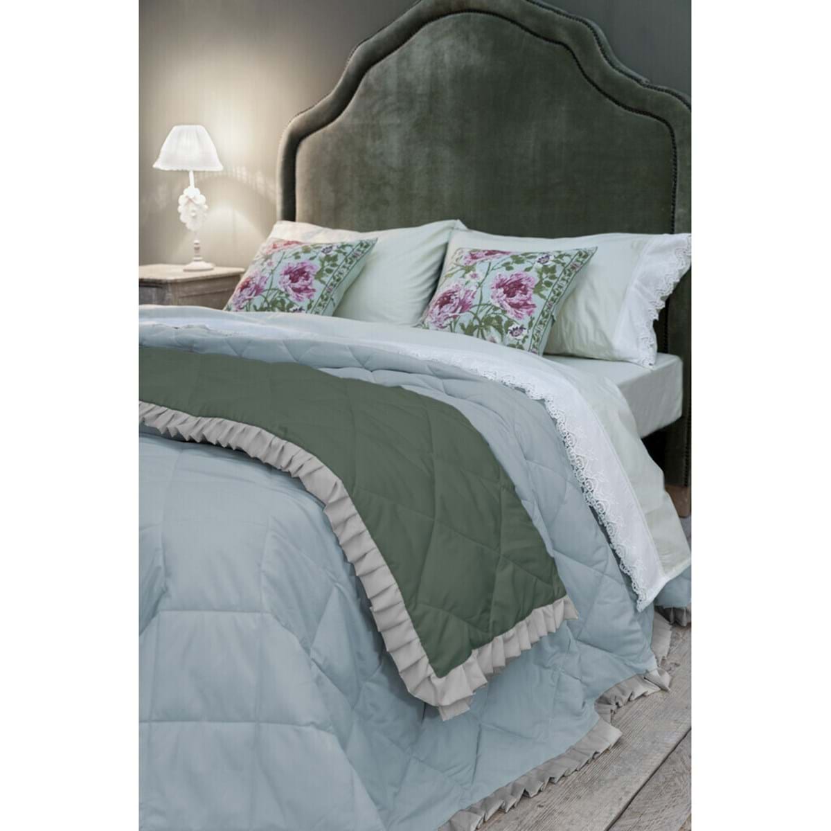 Trapunta microfibra ‘Bicolor’ verde con galletta 360GSM 220x260 - Blanc Mariclò