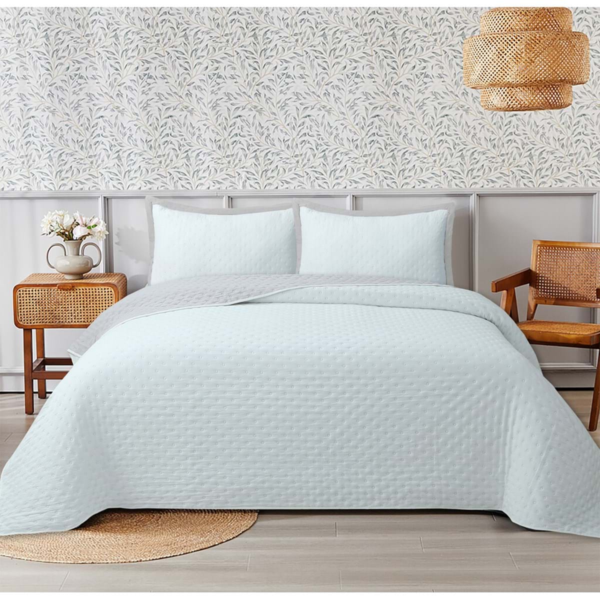 Set trapunta singola con 2 copriguanciali serie 'Bicolor' 180x260 - Blanc Maricló