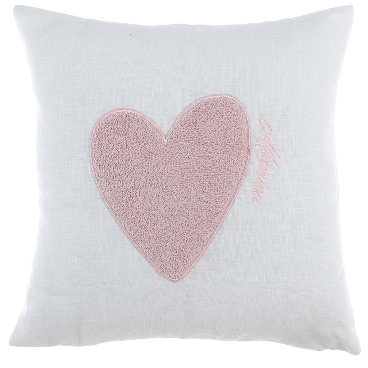 Cuscino con ricamo cuore e scritta 'Mamma' 40x40 - Blanc Mariclò