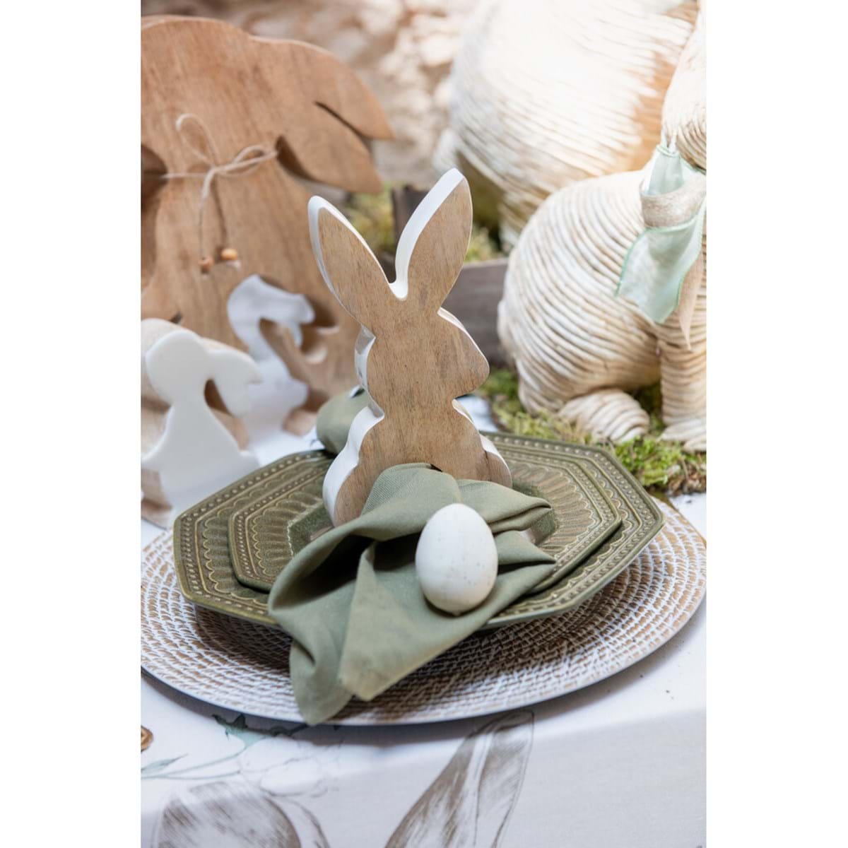 Decoro coniglietto in legno con fiore 10x2x20- Blanc Mariclò