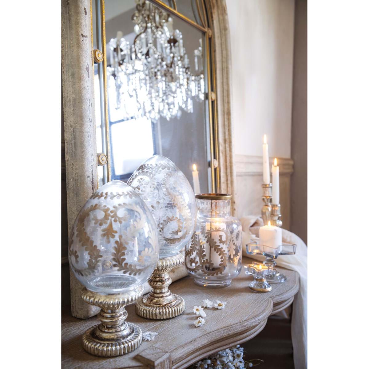 Uovo decorativo con base in vetro "Nocturna Aurea’ 19x19x36H- Blanc Maricló