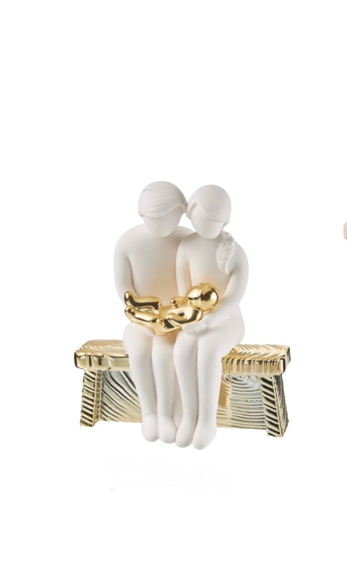 Coppia con bimbo e panchina bianco e oro 'Linea Bicolette'