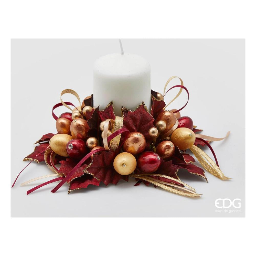 Girocandela a corona con agrifoglio bordó e oro D16 - EDG