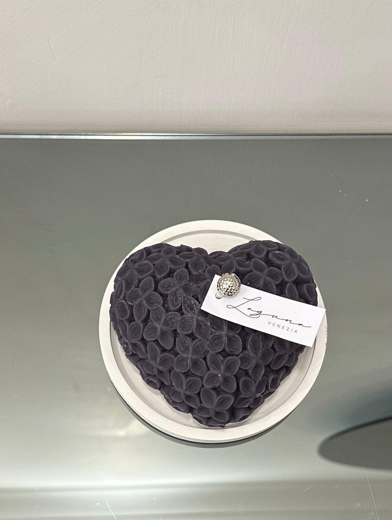 Candela a forma di cuore con piatto -Laguna Venezia