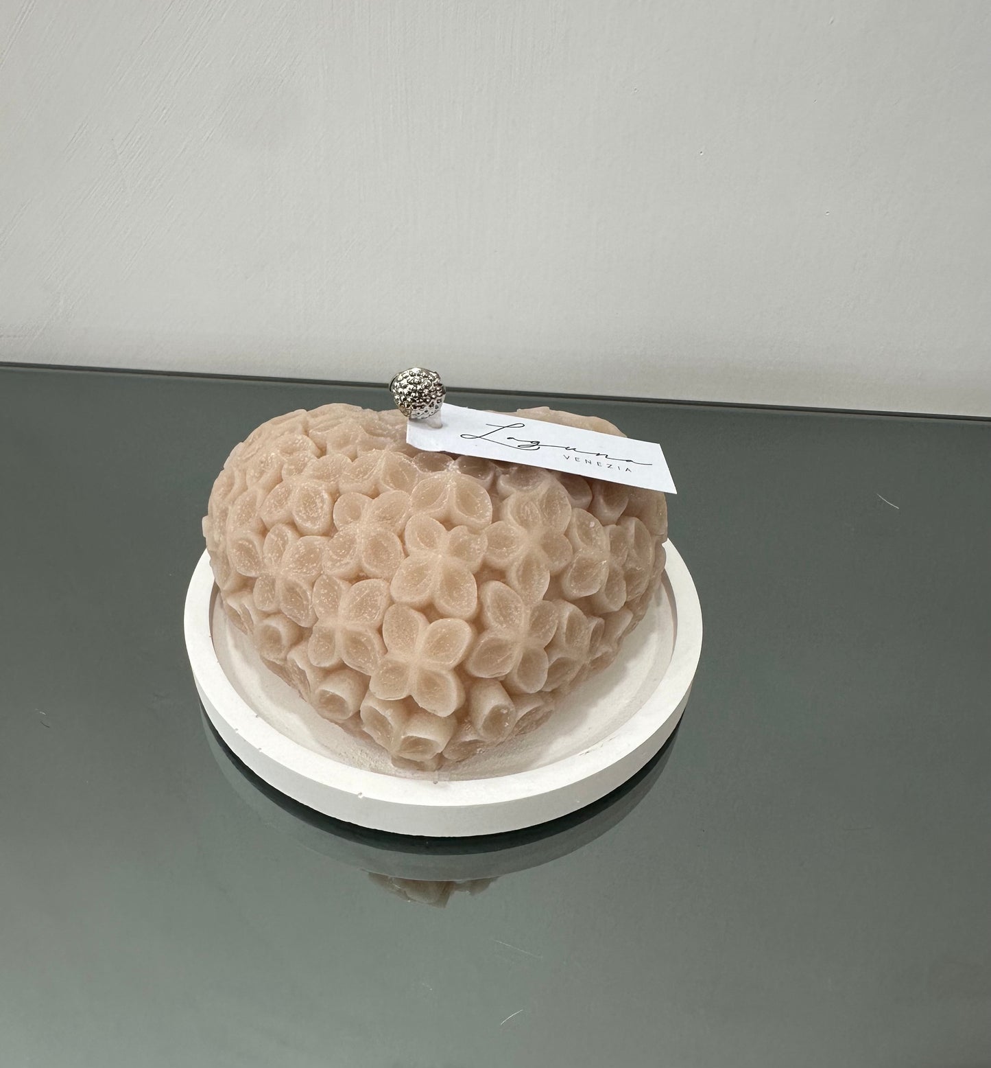 Candela a forma di cuore con piatto -Laguna Venezia