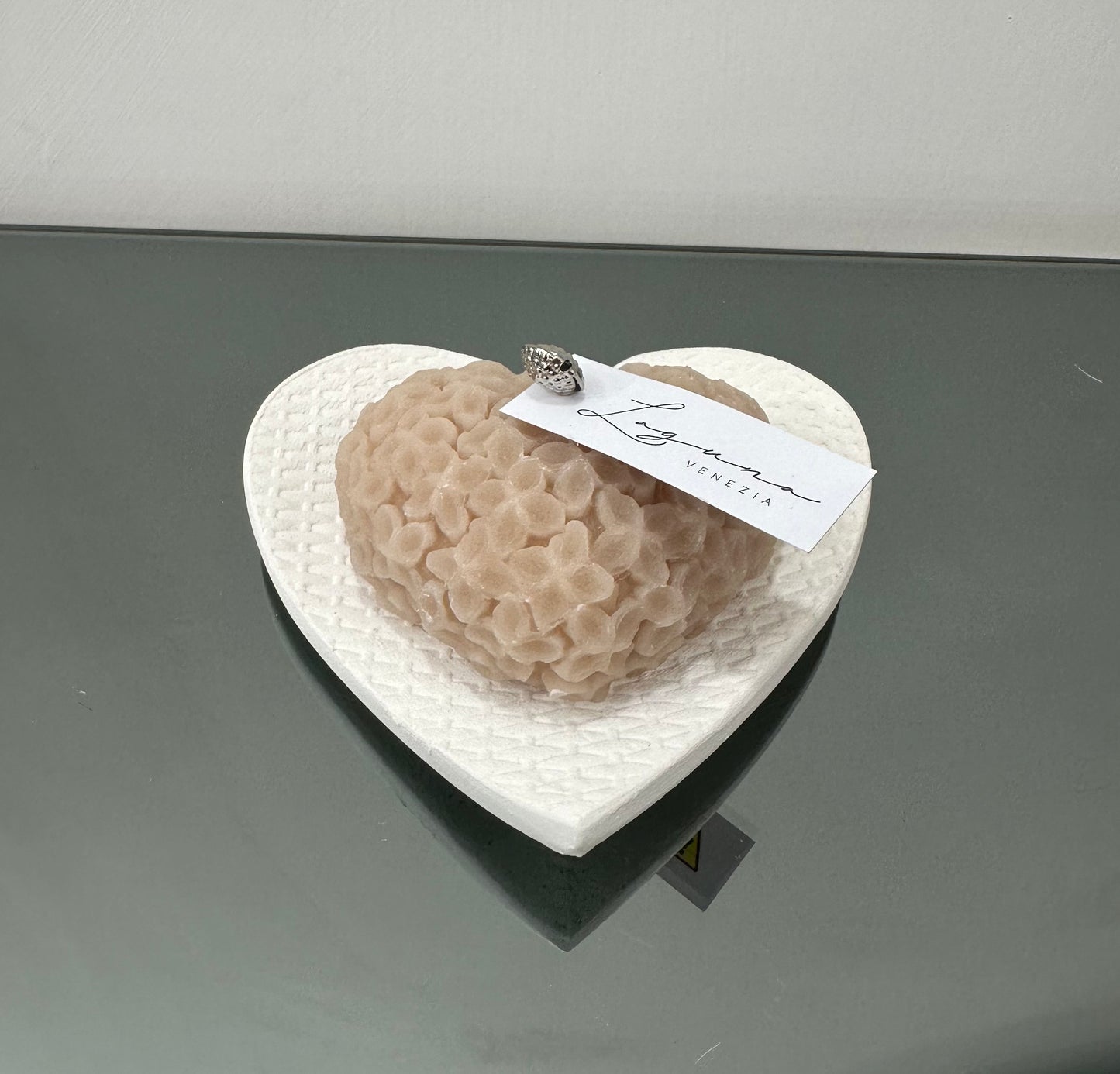 Candela a forma di cuore con piatto a forma di cuore -Laguna Venezia