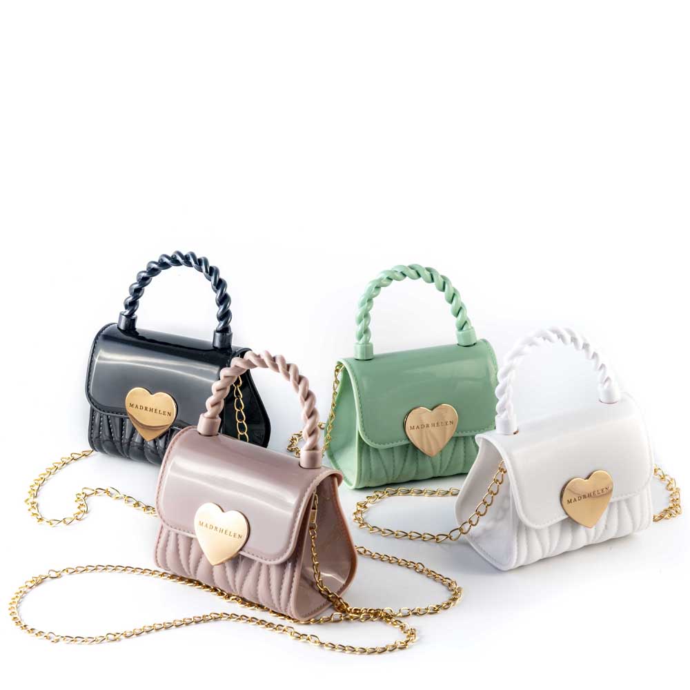 Borsetta semilucida con cuore oro in 3 colori 10x4x14H - Madrhelen