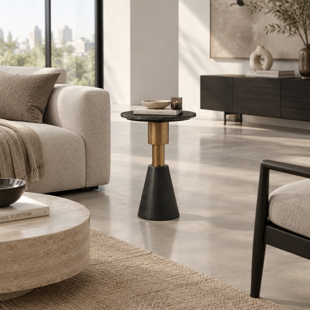 Tavolino tondo con piano marmo nero D46 H61 - L'arte di nacchi