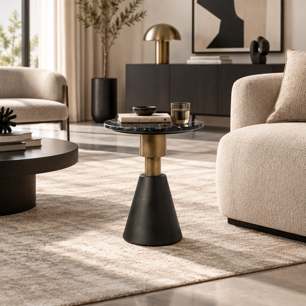 Tavolino tondo con piano marmo nero D40 H51 - L'arte di nacchi