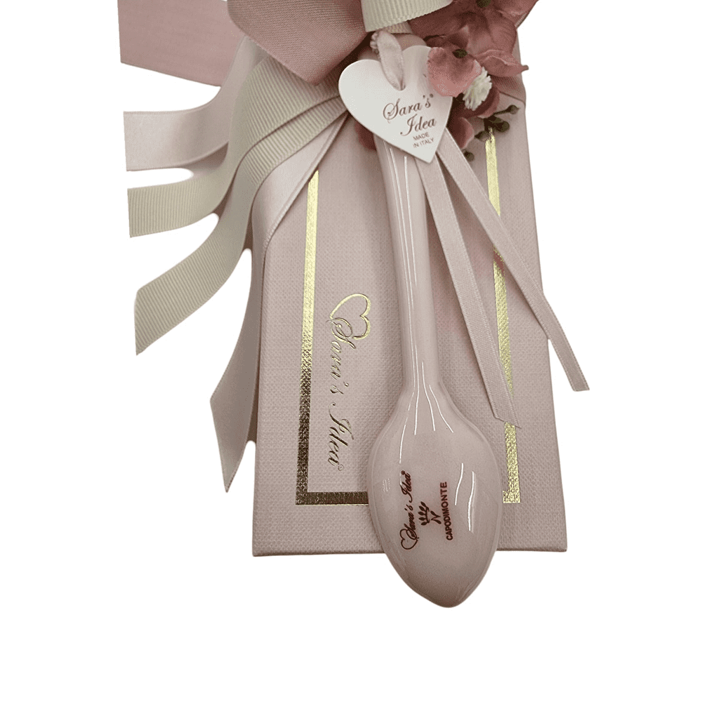 Scatola Rosa Cipria Con Cucchiaino in Porcellana di Capodimonte -Sara's Idea