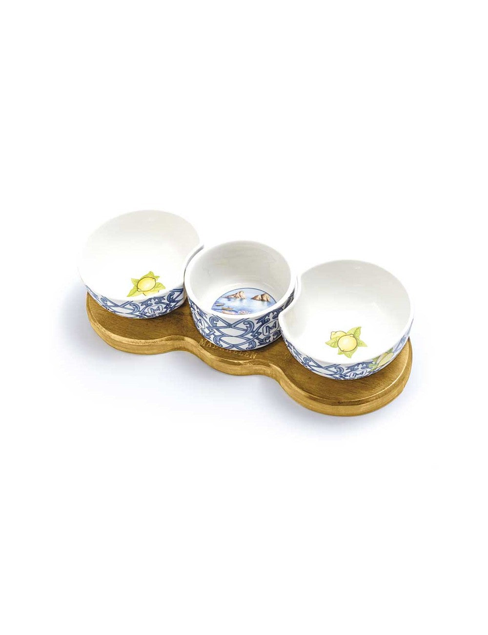 ANTIPASTIERA 3 CIOTOLE CON BASE IN LEGNO "LINEA CAPRI" -MADRHÉLEN