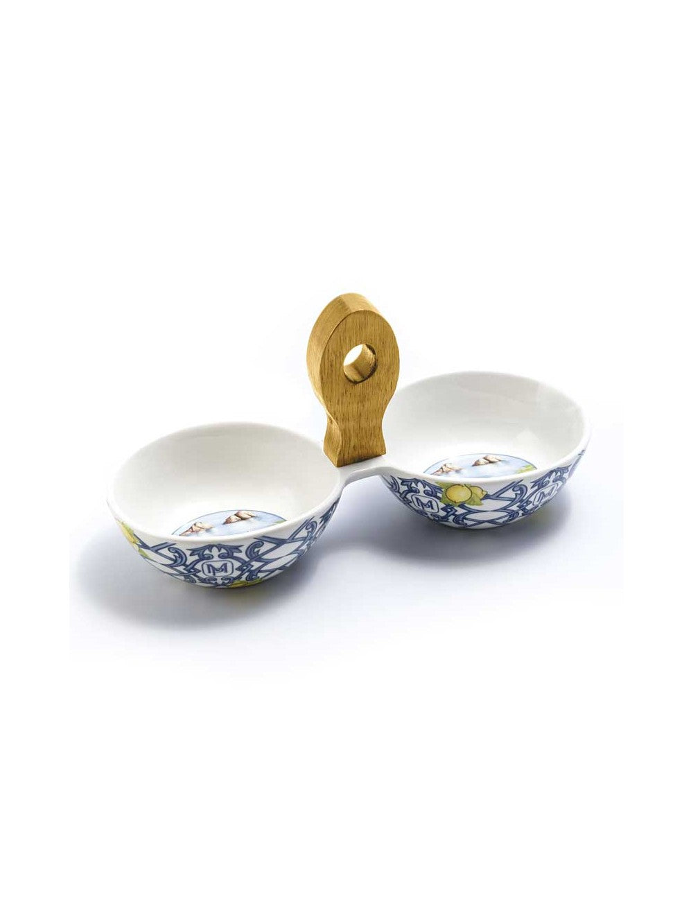 ANTIPASTIERA 2 CIOTOLE CON MANICO IN LEGNO "LINEA CAPRI" -MADRHÉLEN