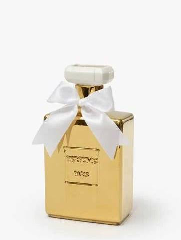Vaso bottiglia a forma di profumo oro con fiocco bianco - Ad emozioni