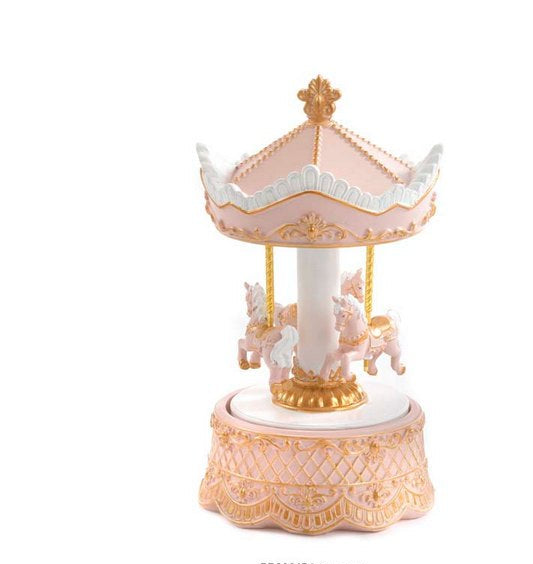 Giostra carillon con cavalli rosa e oro D12 H21,5