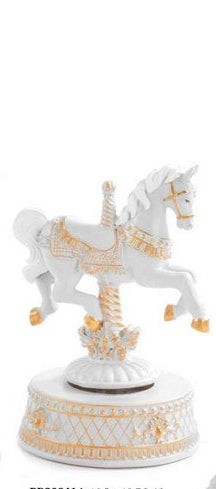 Cavallo da giostra bianco e oro D10,7xL12x3x11,2H