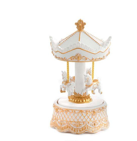 Giostra carillon con cavalli bianco e oro D12 H21,5