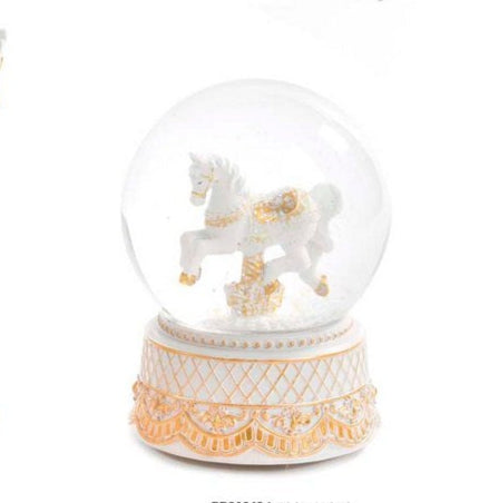 Globo carillon con cavalli bianco e oro D12 H16,3
