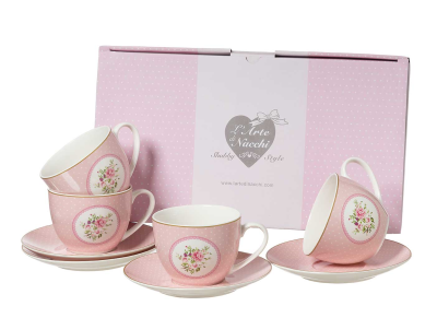 Set 6 tazzine caffè con decoro fiore finitura rosa - L'Arte di Nacchi – Les  perles du monde srl