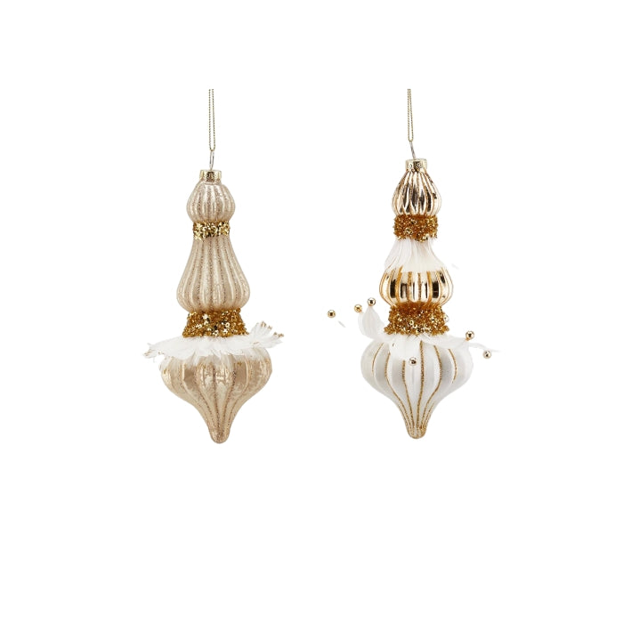 Decorazione sfera in fuso con piume vetro (2ass) - EDG