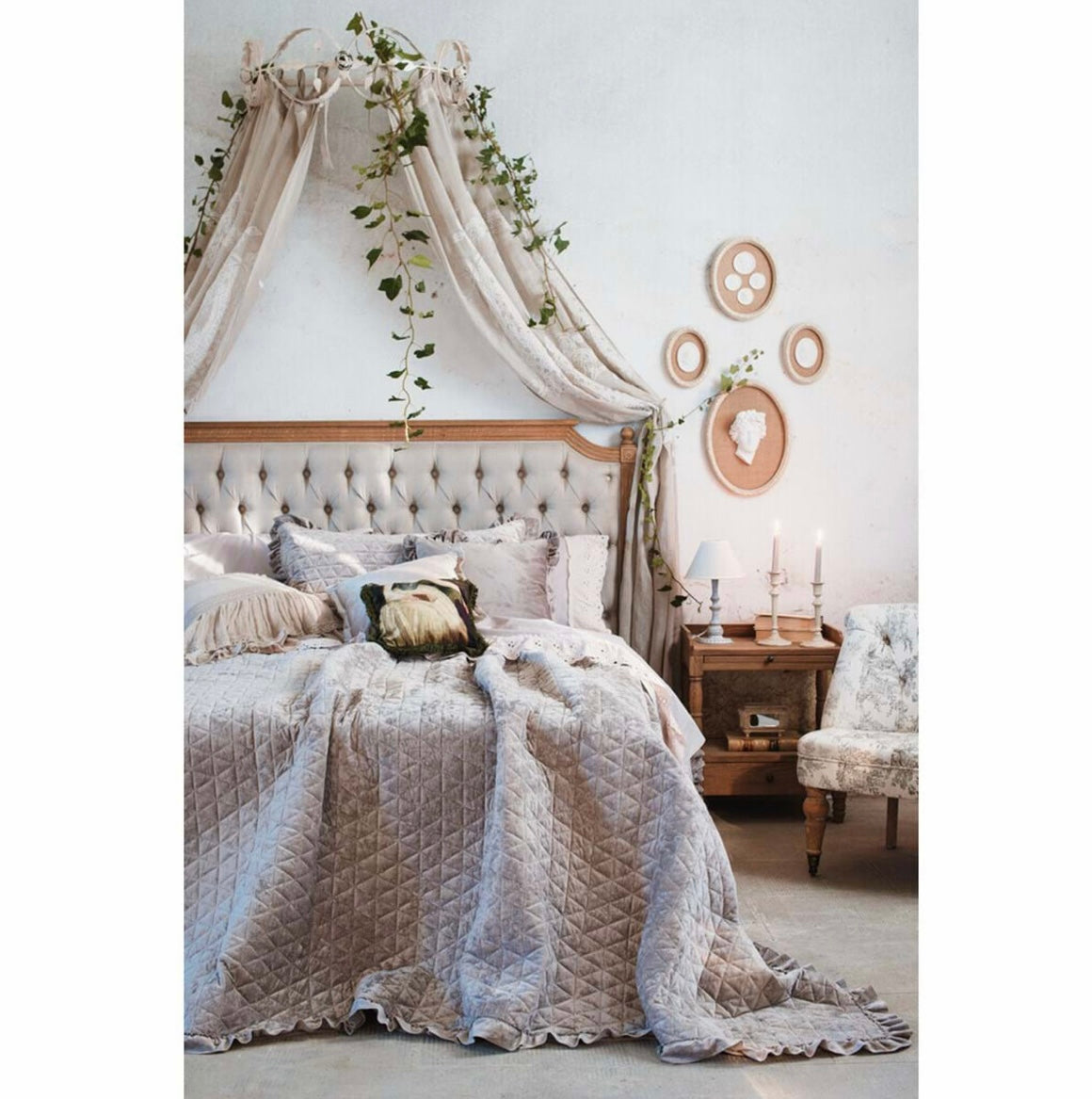 Set Trapunta matrimoniale con 2 copriguanciali in velluto - Blanc Maricló