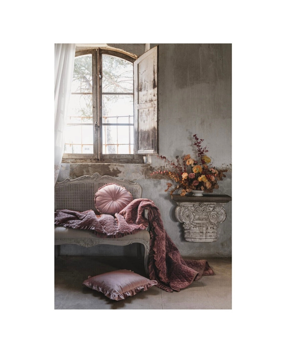 Set Trapunta matrimoniale con 2 copriguanciali in velluto rosa antico - Blanc Maricló