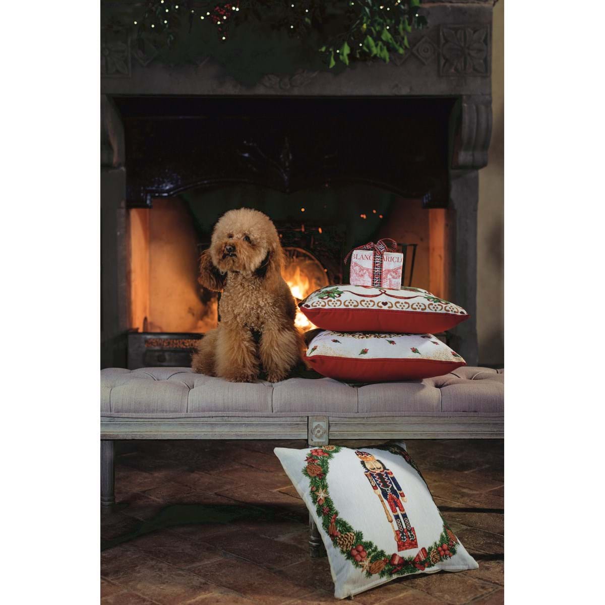 Cuscino natalizio gobelin con schiaccianoci 40x40 - Blanc Marclò