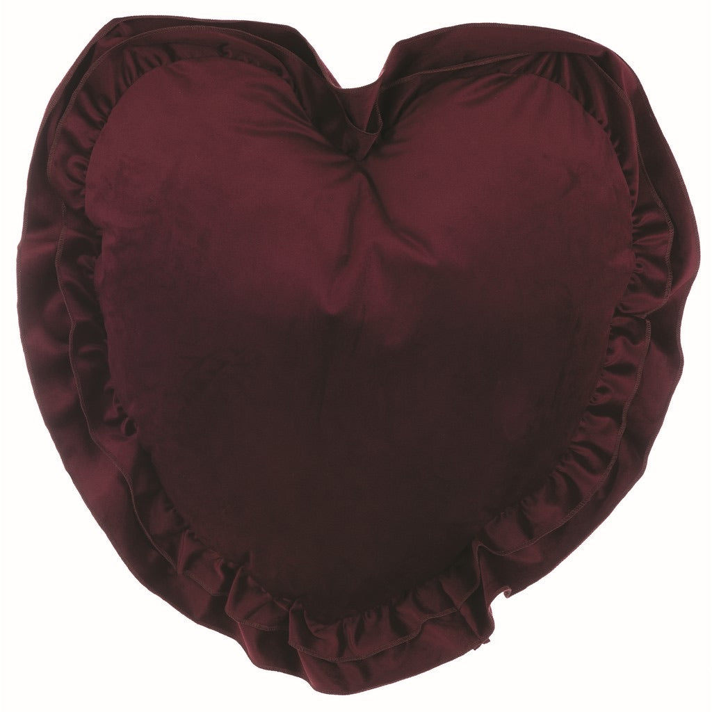 Cuscino a forma di cuore con gala in velluto bordó 55x55 - Blanc Maricló