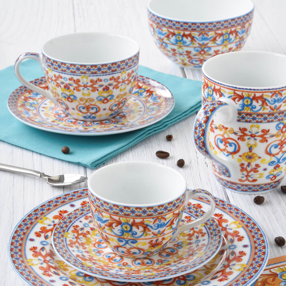 Set 2 tazzine caffè piattino in porcellana Mediterraneo -"Easy Life"