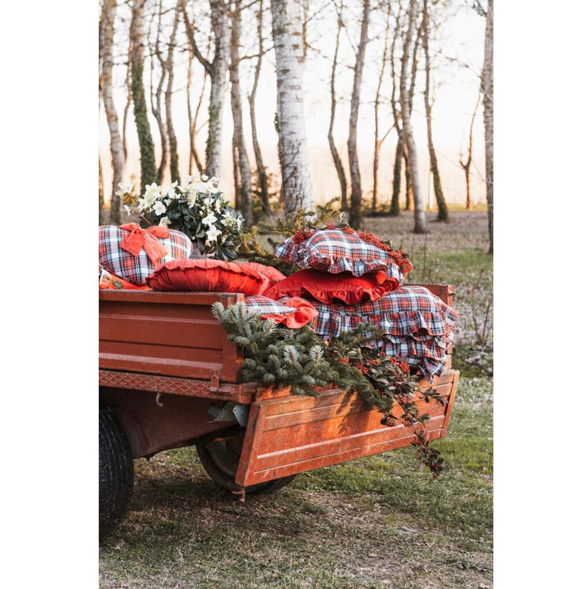 Cuscino a fiocco in tartan e gale - Blanc Maricló