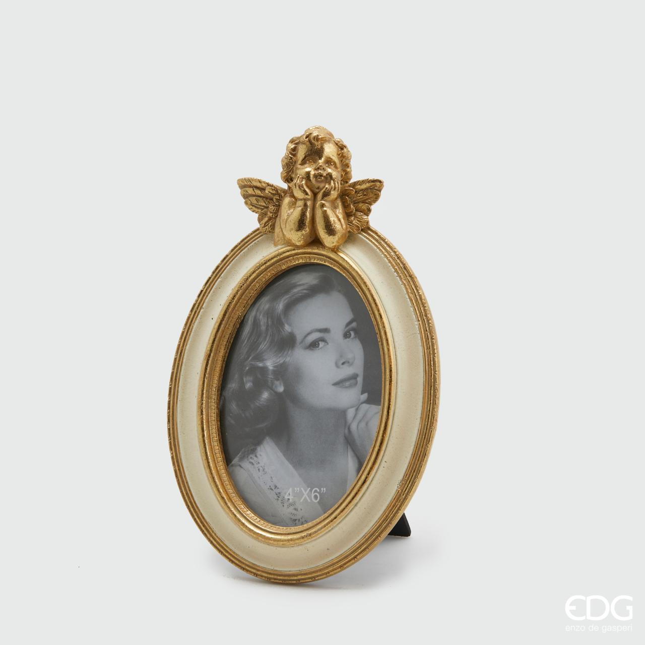 Porta foto gr. Ovale panna e oro con Angelo - EDG