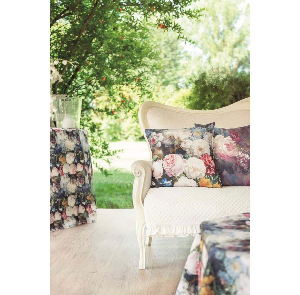 Cuscino floreale stampato serie ‘Giardino Medioevo’ 45x45 - Blanc Maricló