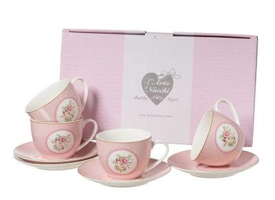 L'Arte di Nacchi - Set 4 tazze da te rosa floreale