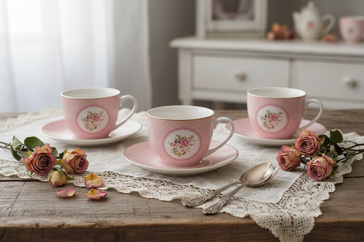 L'Arte di Nacchi - Set 4 tazze da te rosa floreale