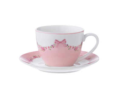 L’Arte di Nacchi - Set 4 Tazze da tè floreali rosa con fiocchi